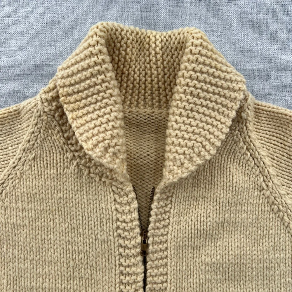 Vintage 60s Mary Maxim Cowichan Duck Hunting Wool Cardigan Men Medium Cream